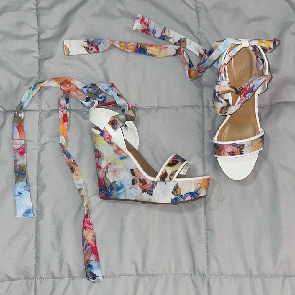 Bamboo Charade Lace Wedge Sandals
